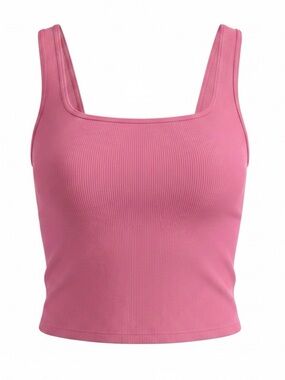 Athleta Pink Ribbed Square-Neck Crop Tank